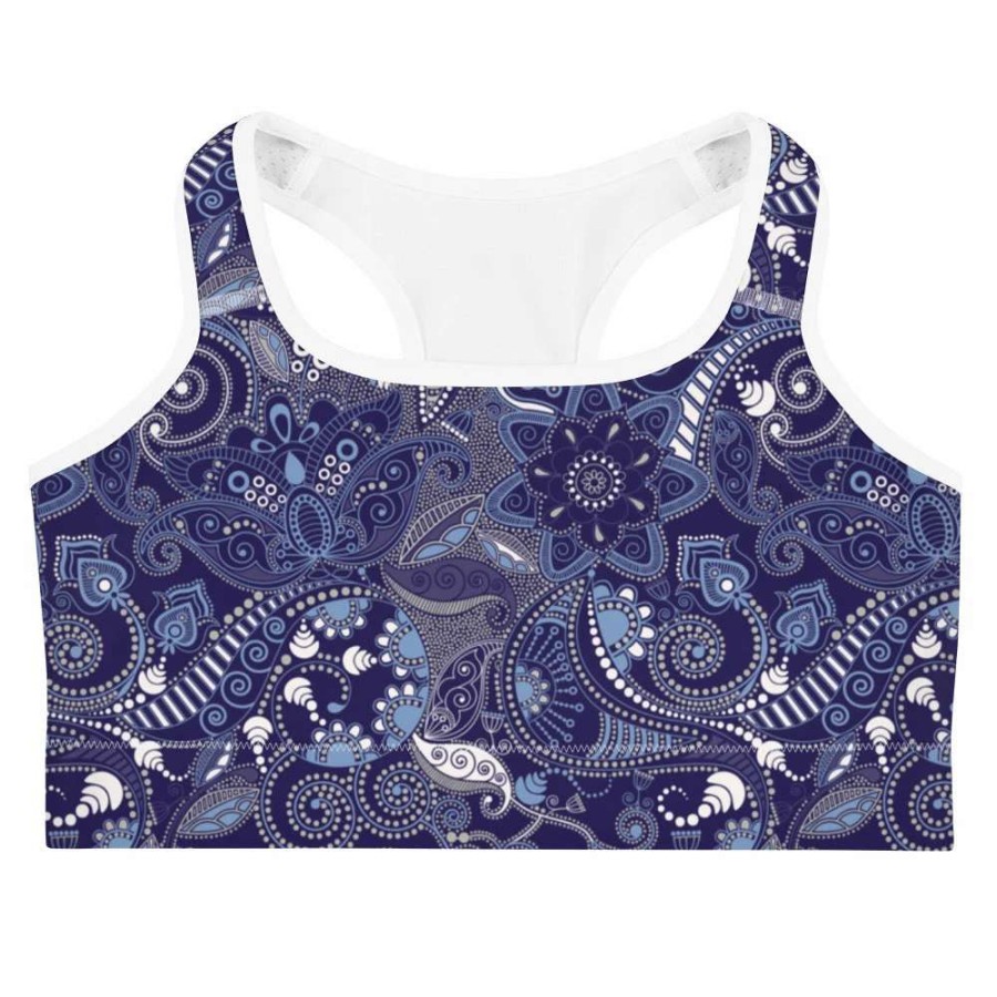 Tops * | Berry Jane Medium Intensity Sports Bra, Swim Bra A-C Cups, Blue Paisley