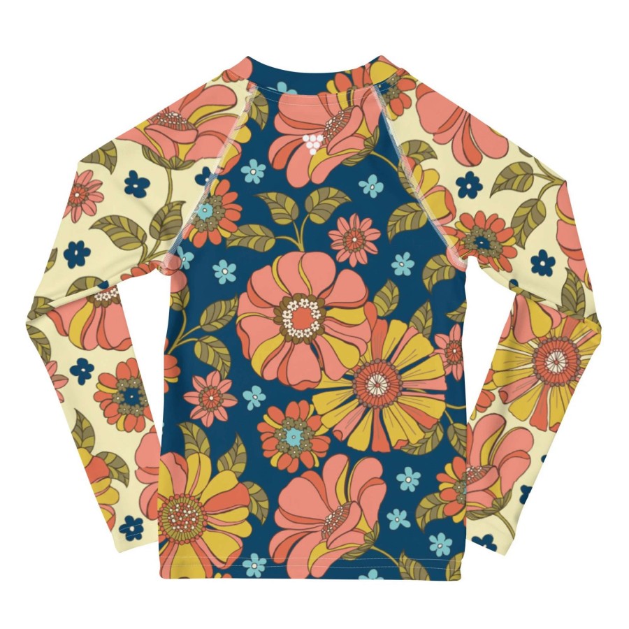 Kids * | Berry Jane Girls Upf 50 Rash Guard, 70S Vintage Floral