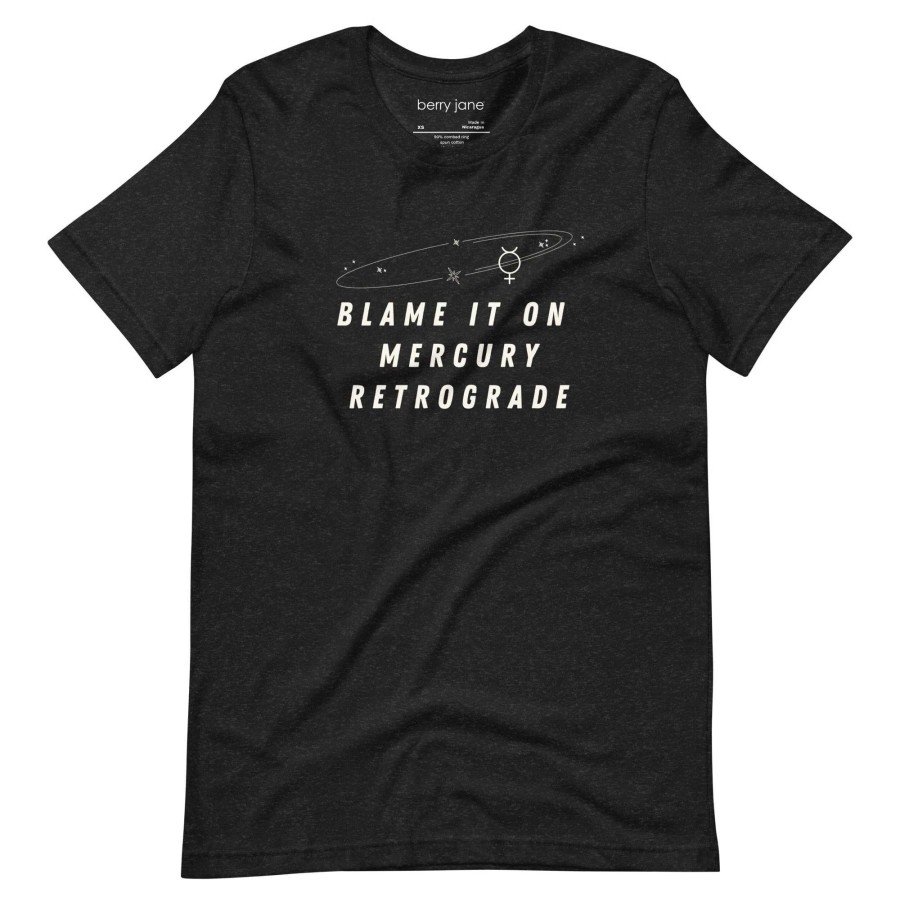 Tops * | Berry Jane Blame It On Mercury Retrograde Black Combed Cotton T-Shirt