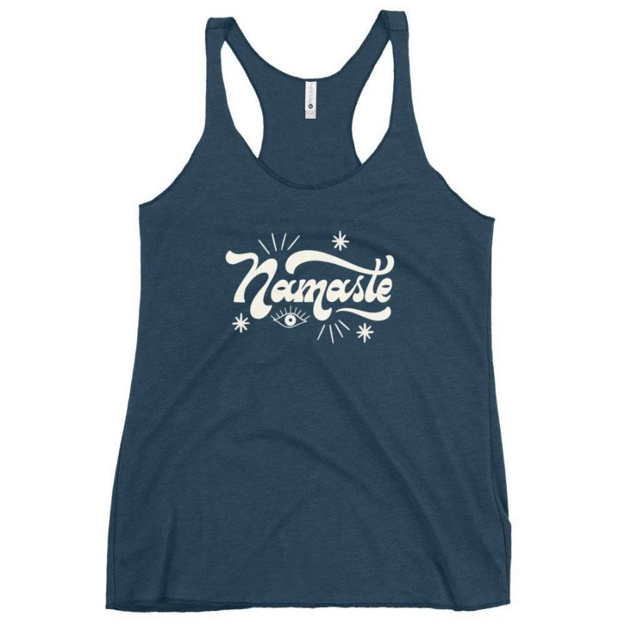 Tops * | Berry Jane Women'S Yoga Tank Top, Namaste Racerback Yoga Tank, Navy Blue