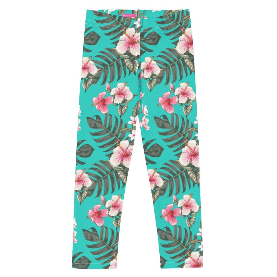 Kids * | Berry Jane Girls Upf 50+ Sun Protection Swim Leggings, Hawaiian Tropical Turquoise