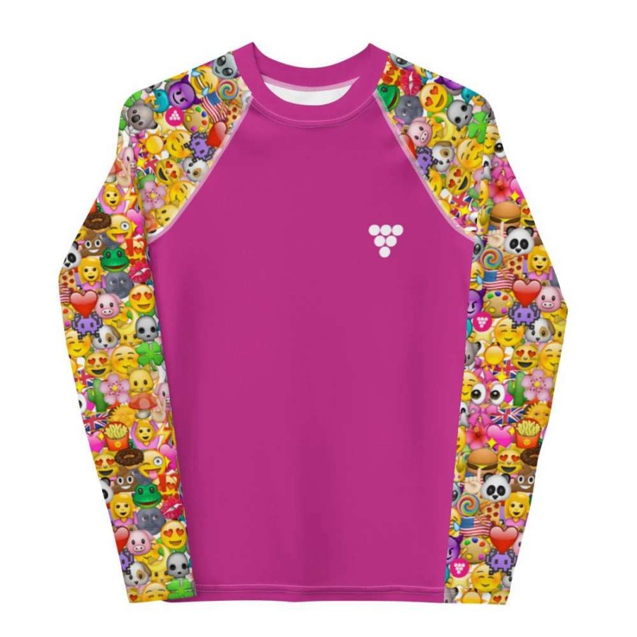 Kids * | Berry Jane Tween Girls (8-20) Upf 50 Long Sleeve Rashguard Emoji Violet