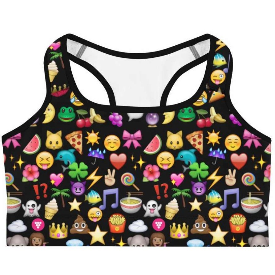 Tops * | Berry Jane Juniors Emoji Sports Bra, Swim Bra -Black