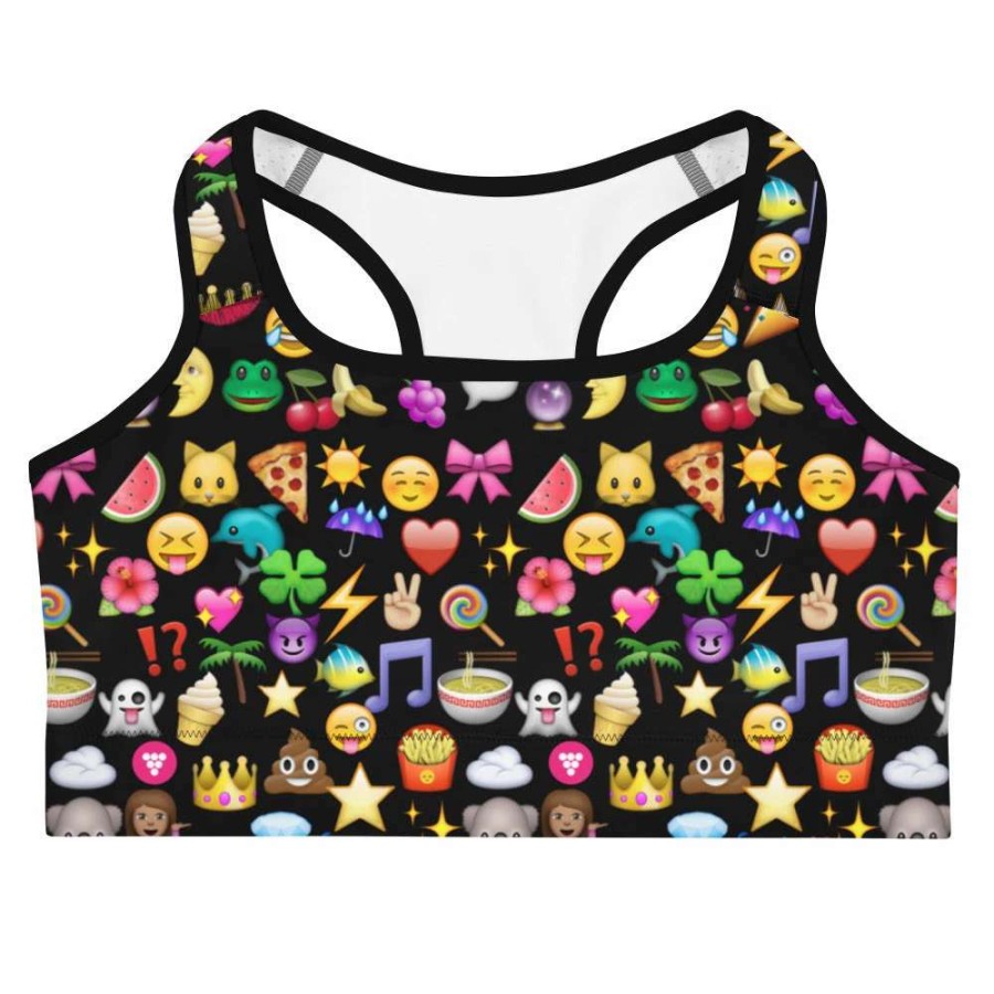 Tops * | Berry Jane Juniors Emoji Sports Bra, Swim Bra -Black