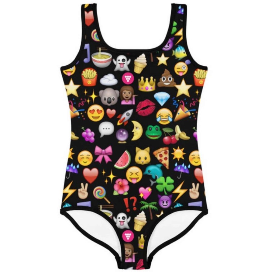 Kids * | Berry Jane Girls 1 Pc. Emoji Swimsuit (2T-7) Upf 50 Black