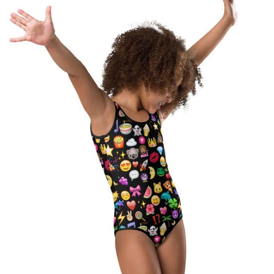 Kids * | Berry Jane Girls 1 Pc. Emoji Swimsuit (2T-7) Upf 50 Black