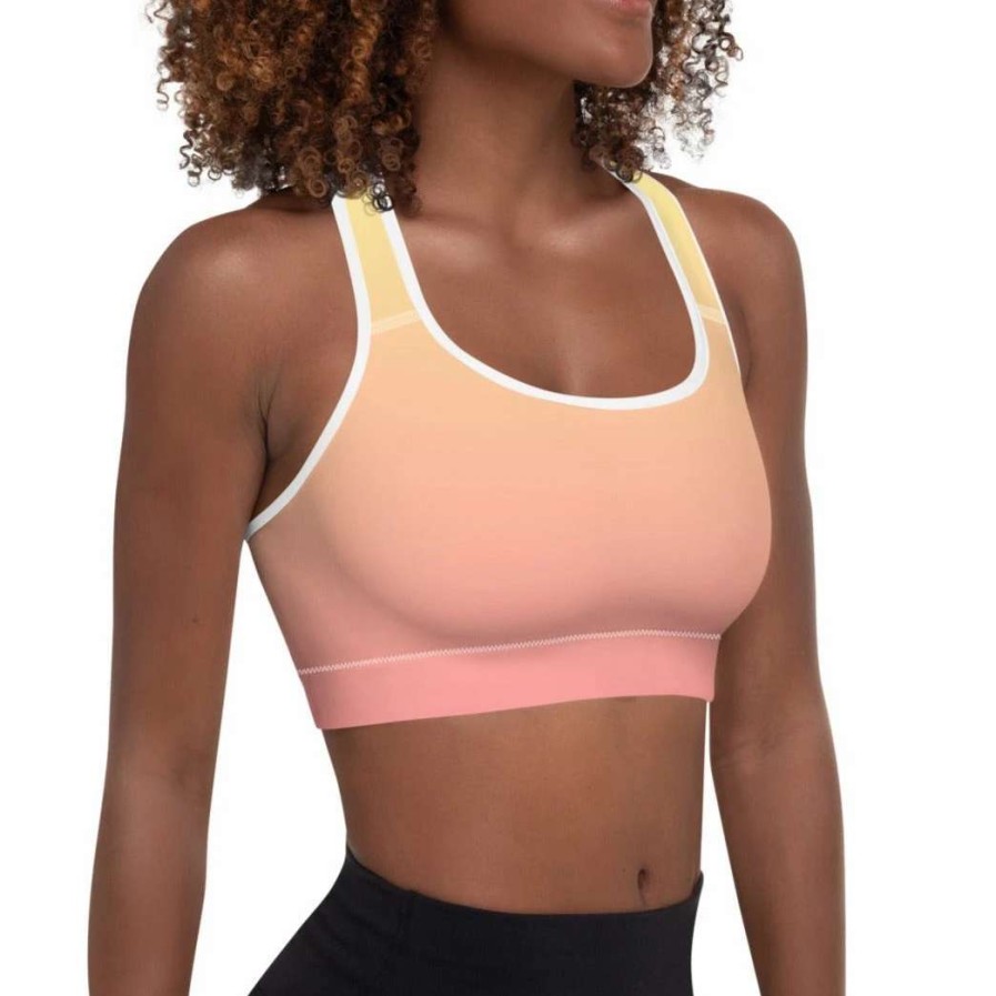 Tops * | Berry Jane Women'S Padded Yoga Sports Bra, Ombre Peach And Lemon