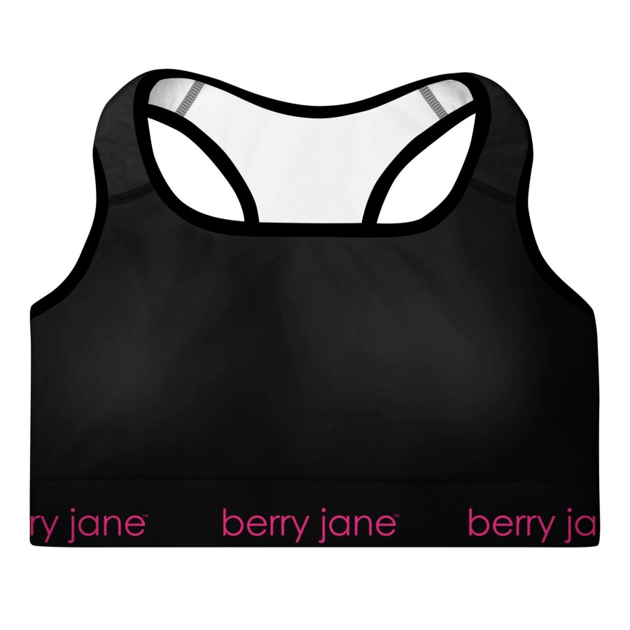 Tops * | Berry Jane Black Sports Bra, Swim Sports Bra Top Upf 50+ Cup Sizes A-Ddd