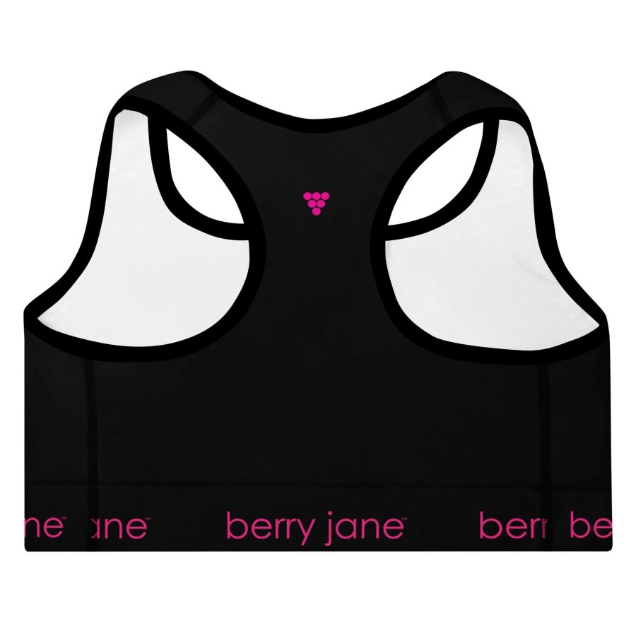 Tops * | Berry Jane Black Sports Bra, Swim Sports Bra Top Upf 50+ Cup Sizes A-Ddd