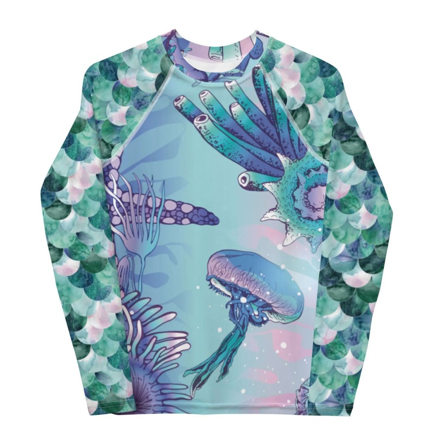 Kids * | Berry Jane Girls Tween Upf 50+ Sea Life Mermaid Rash Guard, 8-20