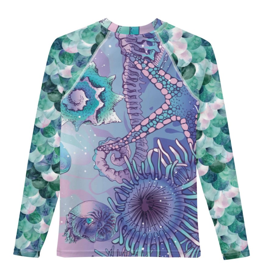 Kids * | Berry Jane Girls Tween Upf 50+ Sea Life Mermaid Rash Guard, 8-20