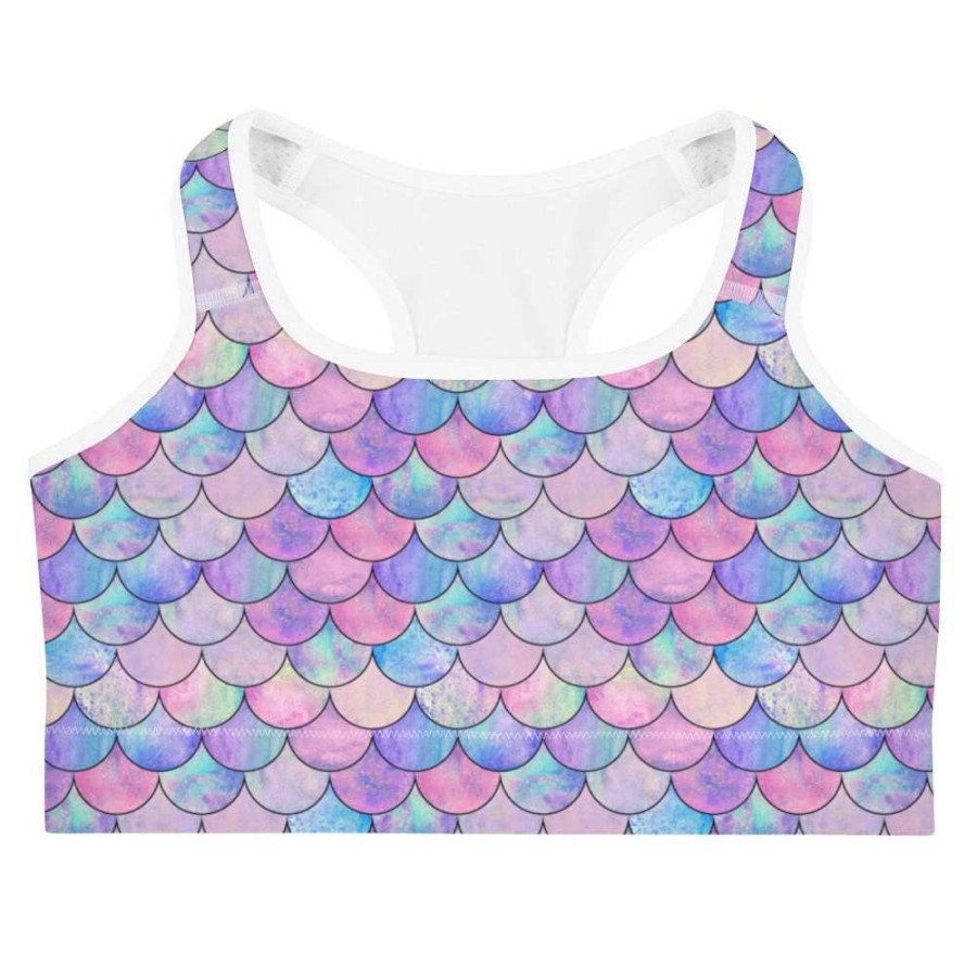 Tops * | Berry Jane Juniors Upf 50 Mermaid Scales Swim Bra Sports Bra