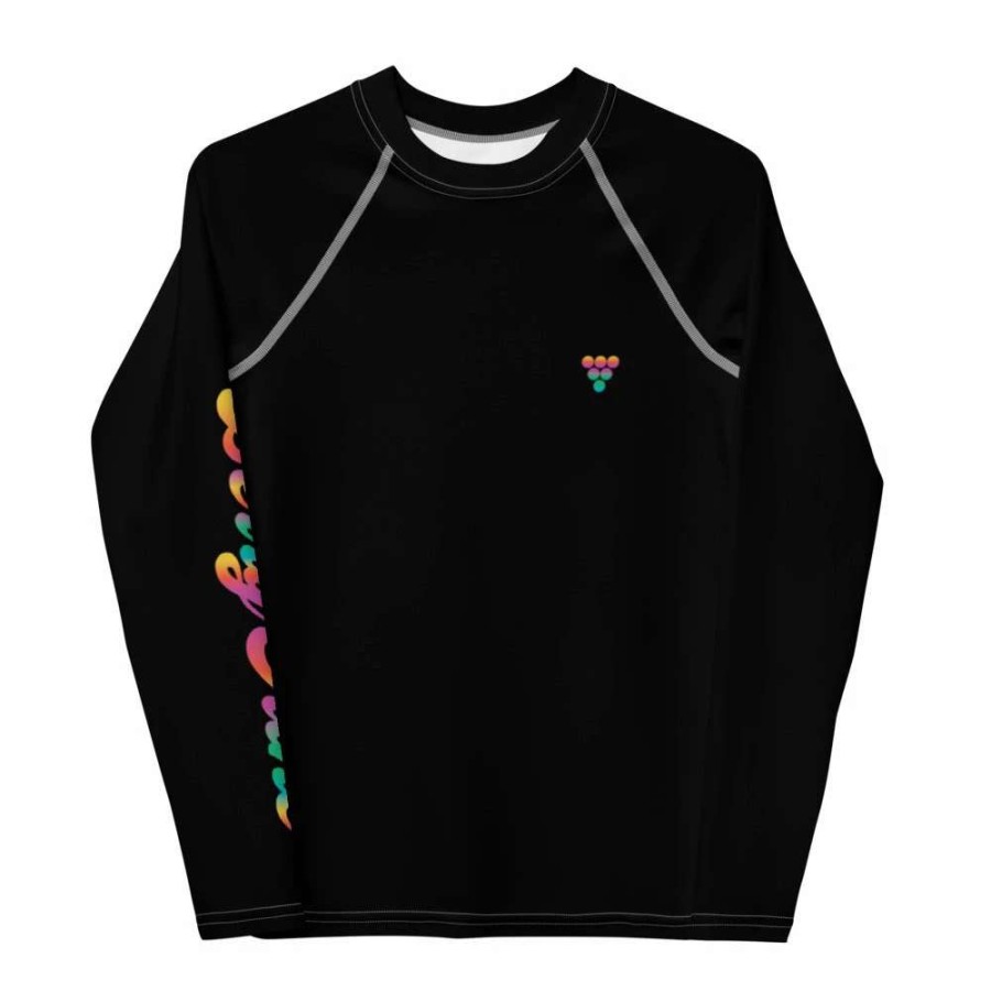 Kids * | Berry Jane Tween Girls (8-20) Upf 50 Long Sleeve Rash Guard Rainbow Logo