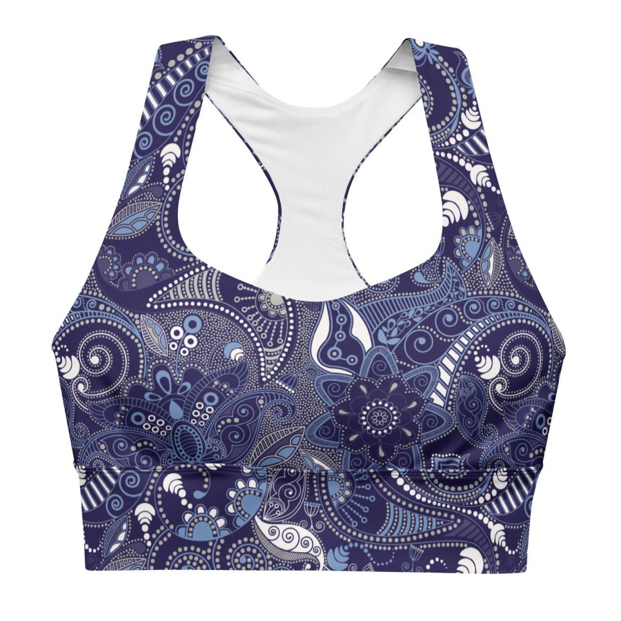 Tops * | Berry Jane Compression Sports Bra, Swim Bra Upf 50 Xs-3Xl, Blue Paisley