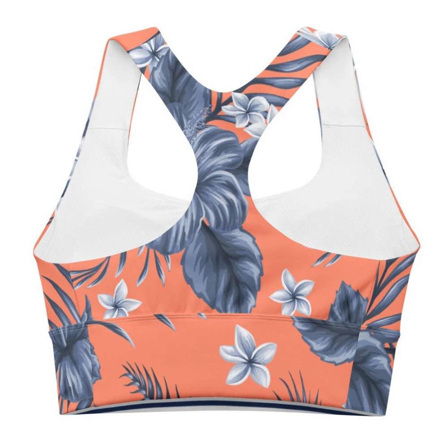 Tops * | Berry Jane Fusion Floral Coral Upf 50+ Compression Swim Bra Sports Bra