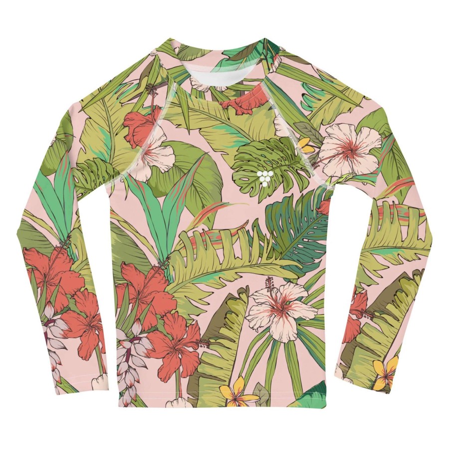 Kids * | Berry Jane Toddler Girls (2T-7) Upf 50+ Rash Guard Swim Shirt, Vintage Tropical Floral