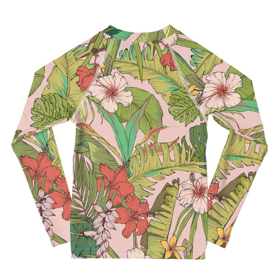 Kids * | Berry Jane Toddler Girls (2T-7) Upf 50+ Rash Guard Swim Shirt, Vintage Tropical Floral