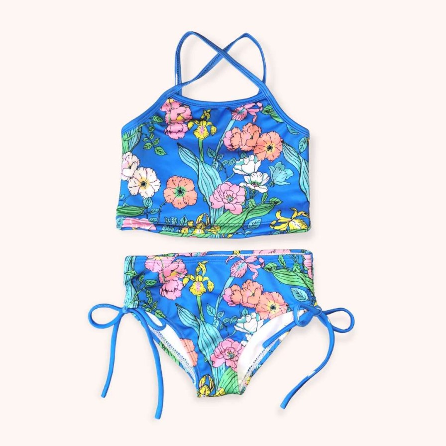 Kids * | Berry Jane Girls 2-Pc Tankini Bikini Bathing Suit, Electric Blue Floral