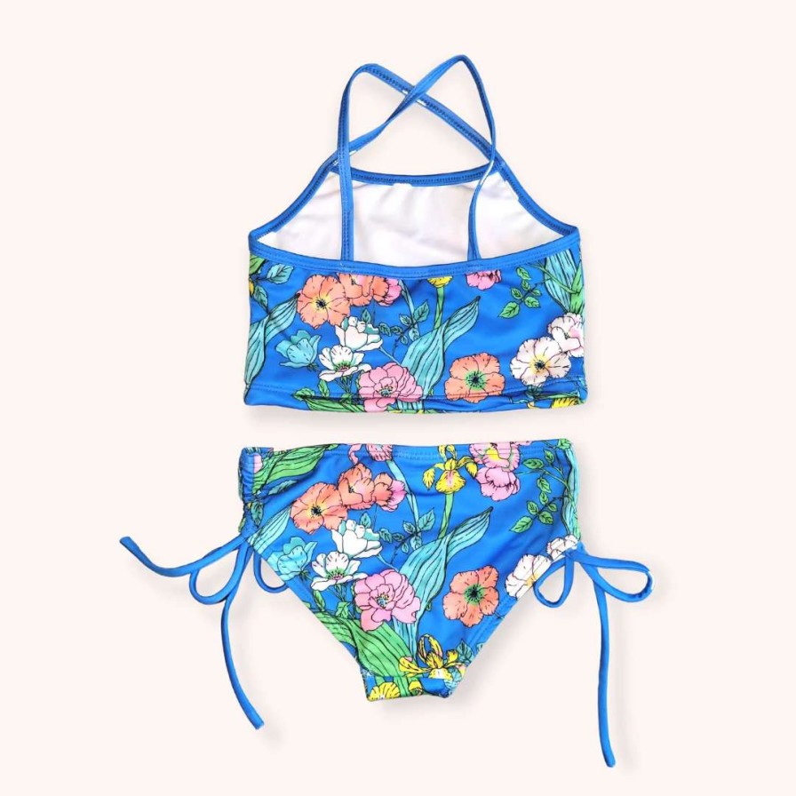 Kids * | Berry Jane Girls 2-Pc Tankini Bikini Bathing Suit, Electric Blue Floral