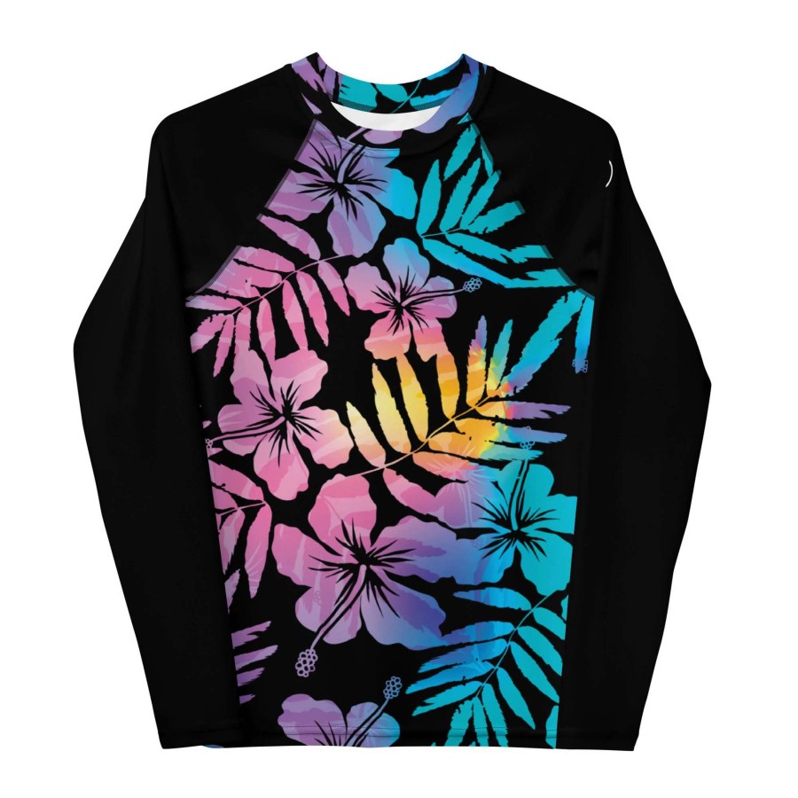 Kids * | Berry Jane Girls Tween Upf 50+ Rash Guard, Ombre Hawaiian Hibiscus