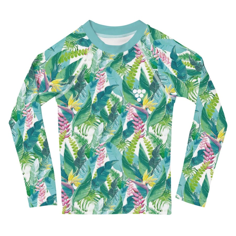 Kids * | Berry Jane Baby Toddler Kids Upf 50 Rash Guard Sun Shirt- Tropical Hawaiian Leaf