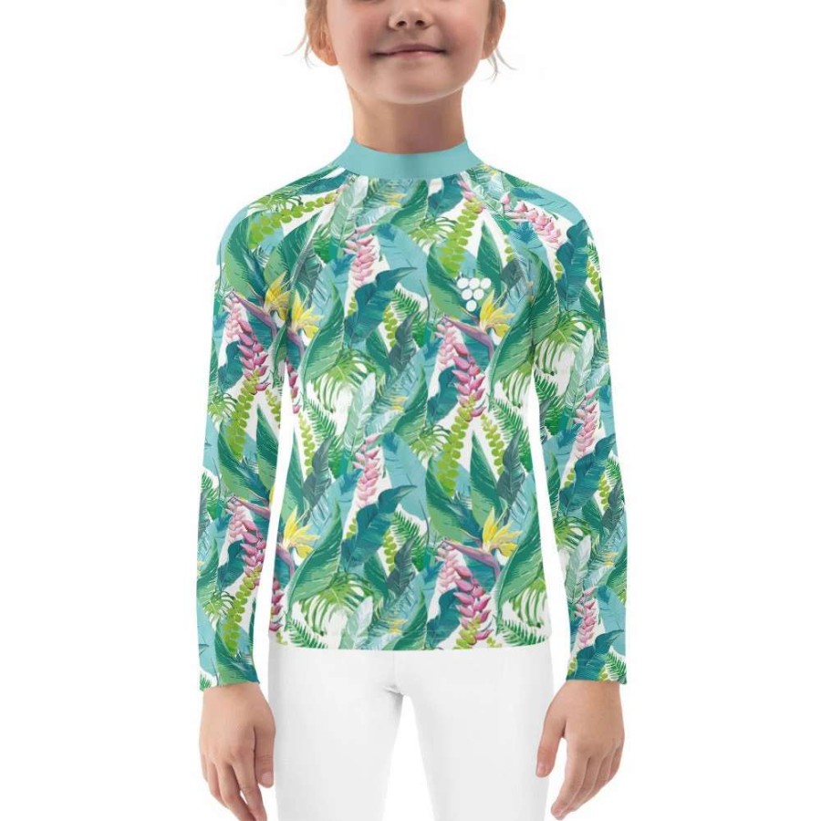 Kids * | Berry Jane Baby Toddler Kids Upf 50 Rash Guard Sun Shirt- Tropical Hawaiian Leaf